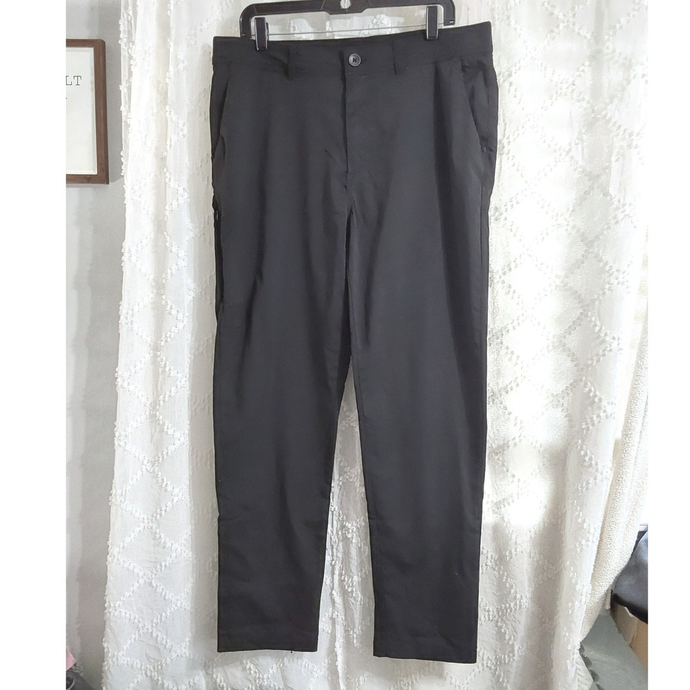 George Mens Black Flat Front Casual Chino‎ Pants Size 36 Workwear Trousers